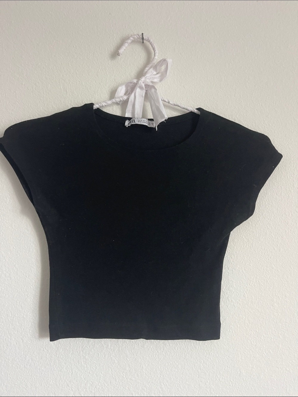 Zara Black Cropped Cap-Sleeve Top